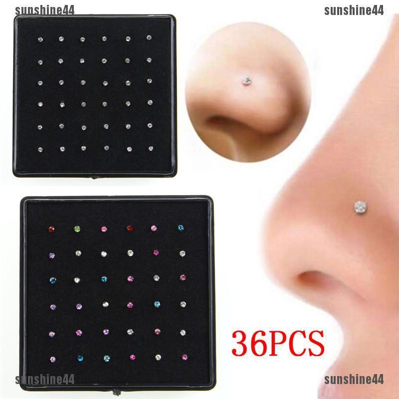 36X Crystal Rhinestone Nose Ring Bone Stud Stainless Steel Body Piercing