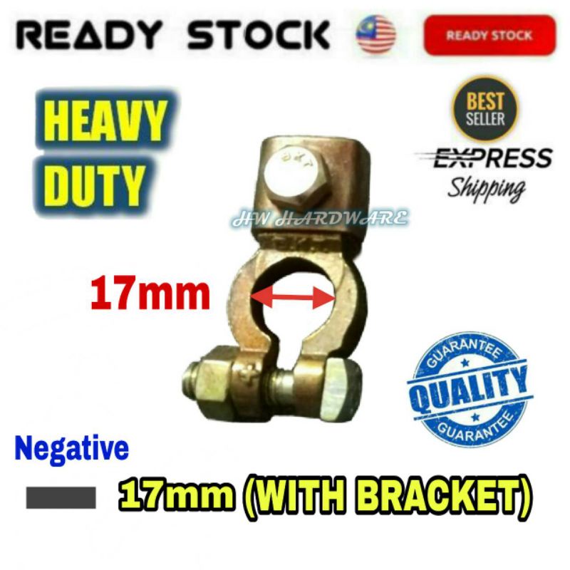 BATTERY TERMINAL CLAMP HEAVY DUTY COPPER / KEPALA BATERI 17mm/ 18mm ➖/➕ WITH BRACKET/ STANDARD (1PCS)