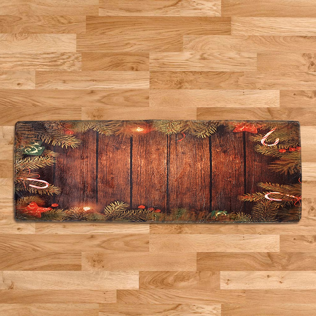 Xmas Print Extra Long Floor Runner Room Area Rug Carpet Doormat 60x180cm Brown Xmas Tree