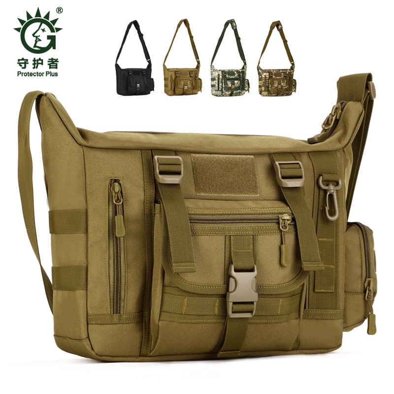 Protector Plus Men's Tactical Sling Shoulder Bag Men's Outdoor Messenger Bag For 14'' Laptop Waterproof Military Crossbody Bag