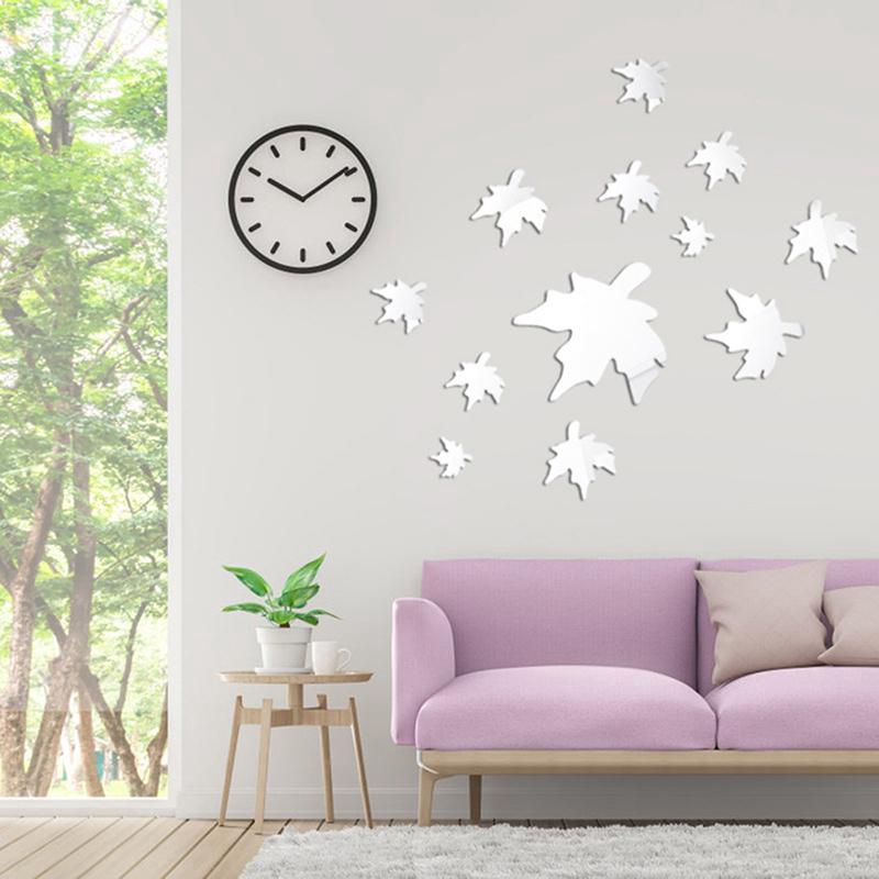 3d Wall Stickers Maple Leaf Combination Mirror Effect Wallpaper Living Room Bedroom Romantic Decor