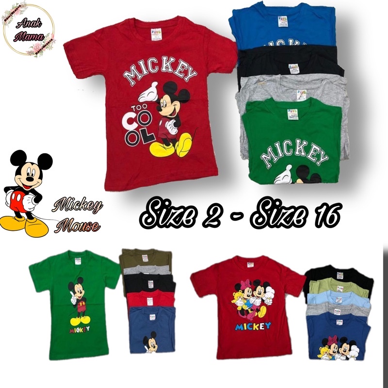 Kids Outfit T-shirt Mickey Cotton Kids Boy Girl Size 2 - Size 16 (Ready Stock)