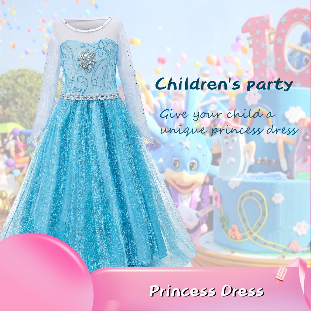 (MML)Frozen Elsa Princess Costume Kids Elsa Fancy Dress Children