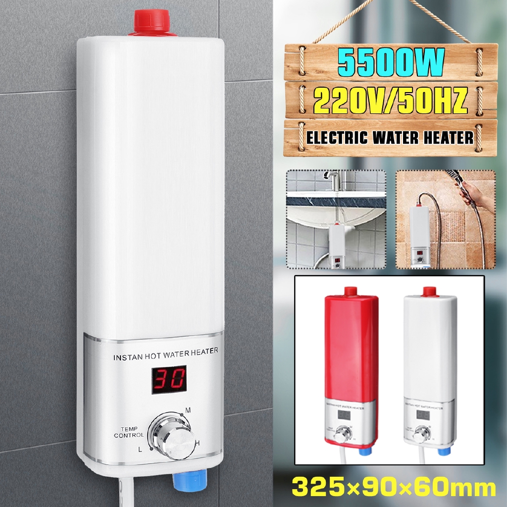 5500W Electric Water Heater Mini Instant Tankless Water Heater Shower Kitchen Bathroom Water Heater Temperature Control