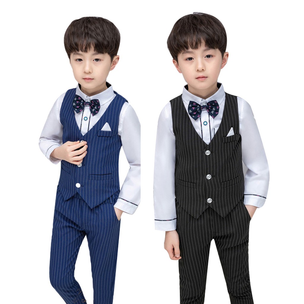 All size Boys Teens Ring Bearer Recital,Graduation Black//White Suit Bow Tie