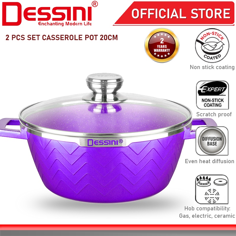 DESSINI ITALY Granite Die Cast Aluminium Non Stick Casserole Pot Bowl Deep Fry Pan Cookware Tool (20cm)