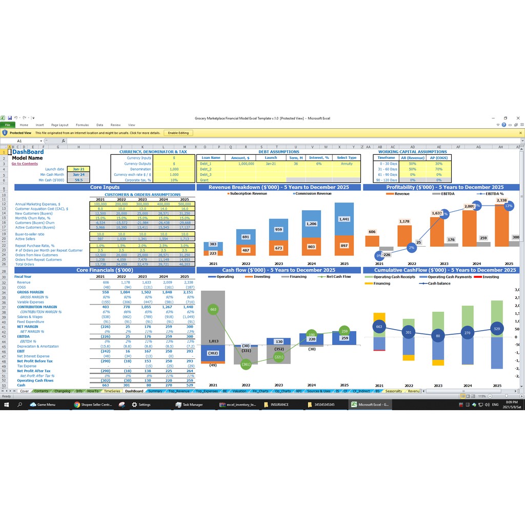 Grocery Marketplace Templete+ Household Budget Templete+ Massage Salon Financial Model Templete