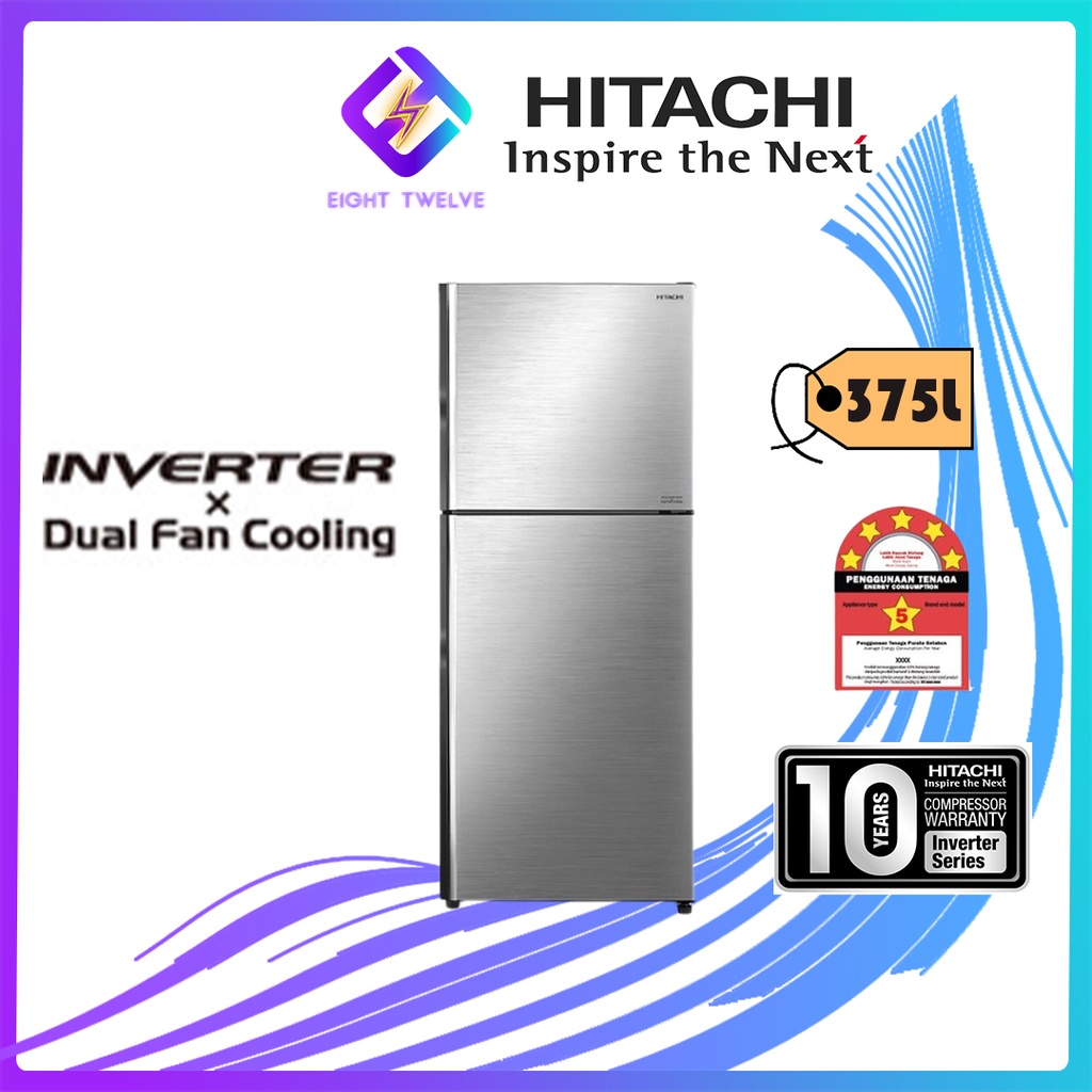 Hitachi Fridge 2 door 375L RVX420PM9 inverter Shopee Malaysia