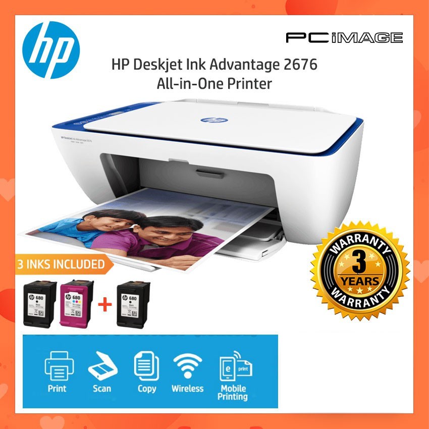 HP DeskJet Ink Advantage 2676 All-in-One Printer With HP 680 Black ...