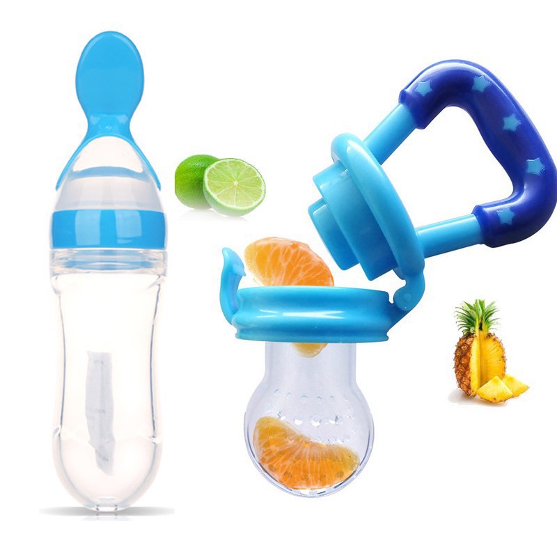 Ready Stock 2 In 1 Baby Squeeze Spoon Food Feeder Bottle Feeder