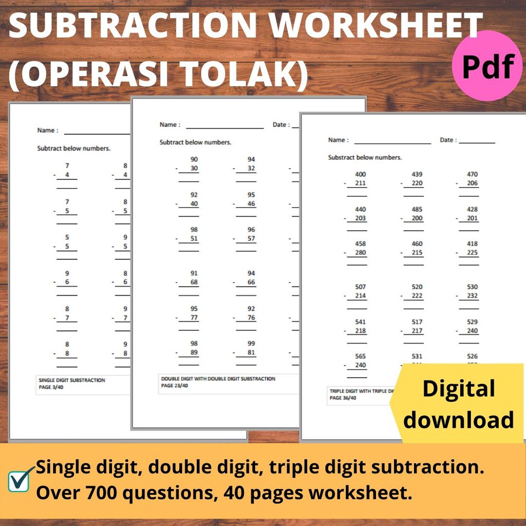 Printables Math Workbook Buku Latihan Matematik Operasi Tolak Subtraction Worksheet Year 1 2 3 Softcopy Pdf File Shopee Malaysia