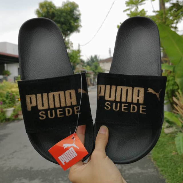 puma suede black slides