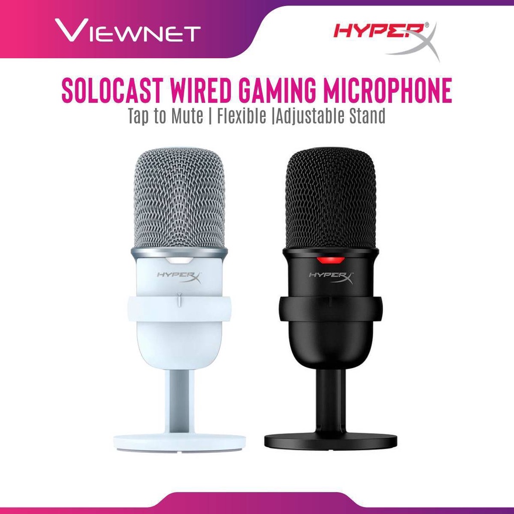 HyperX SoloCast Wired USB Mic HMIS1X-XX-BK/G Black Color OR 519T2AA White  Color Plug N Play audio recording sensor LED | Shopee Malaysia