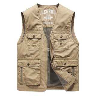 【Men's Vest】Jeep Chariot Spring and Autumn Middle-Aged and Elderly Loose Waistcoat Vest Man Thin Outdoor Leisure Multi-Pocket Vest Dad Wear