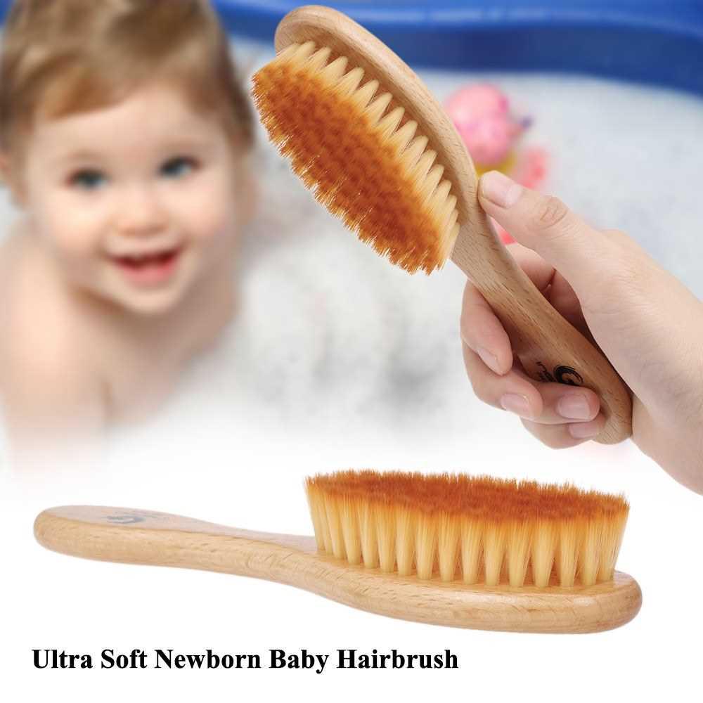 Ultra Soft Baby Hair Brush Wooden Handle Newborn Baby Hairbrush (1