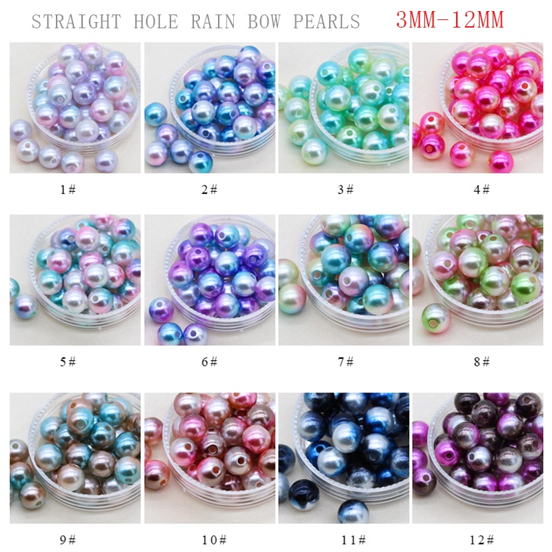 3/4/6mm Gradient color acrylic Round Pearl straight hole Mermaid color ABS Imitation Pearls spacer loose beads for crafts Apparel jewelry Bracelet Making beadling accessories