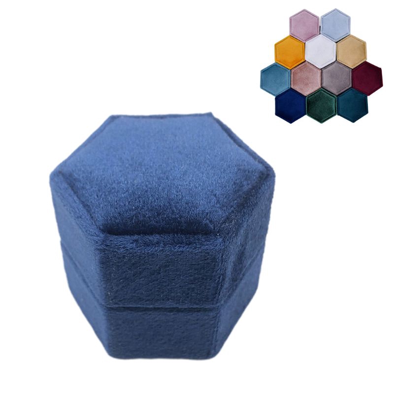 Velvet Double Ring Box Hexagon Wedding Ceremony Ring Box With