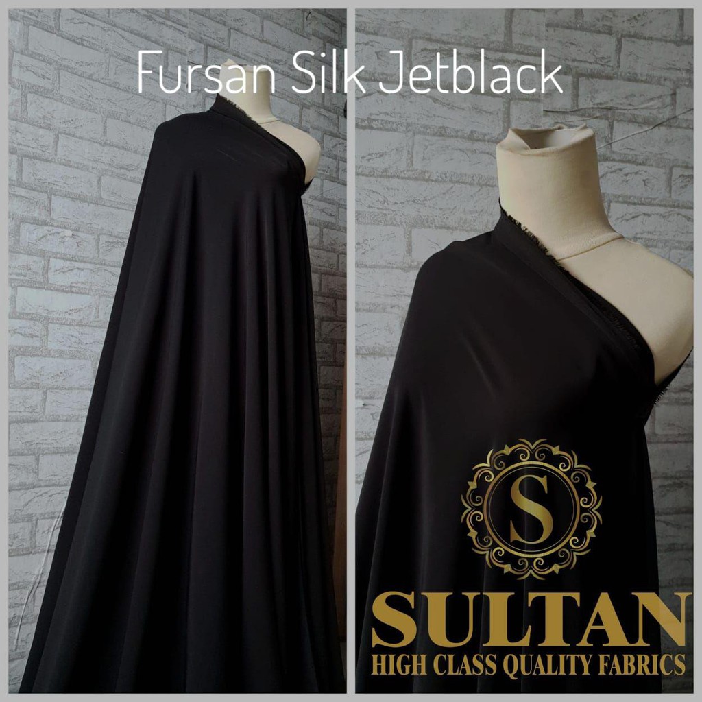 Abaya Sultan Fursan Silk Plain Jetblack Fabric Kain