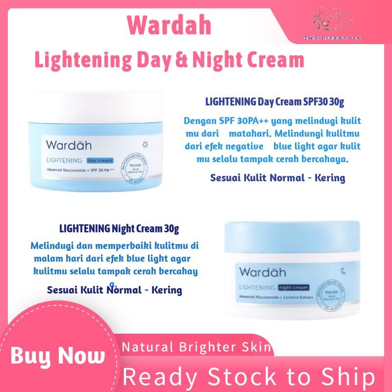 Wardah Lightening Day Cream SPF30 PA++/ Night Cream 30g | Shopee Malaysia