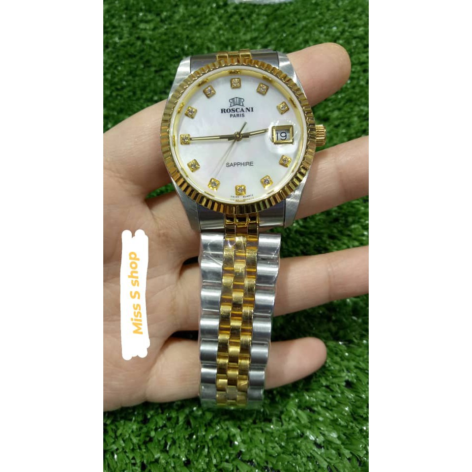 Free Shipping Roscani Watch Couple Set Stainless Steel Silver Gold Sapphire Shopee Malaysia