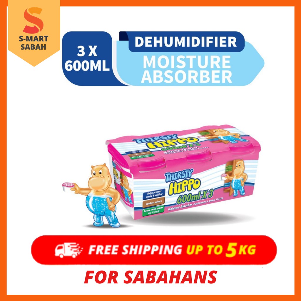 [Sabah] Thirsty Hippo Dehumidifier Moisture Absorber (600ml x 3) [Value