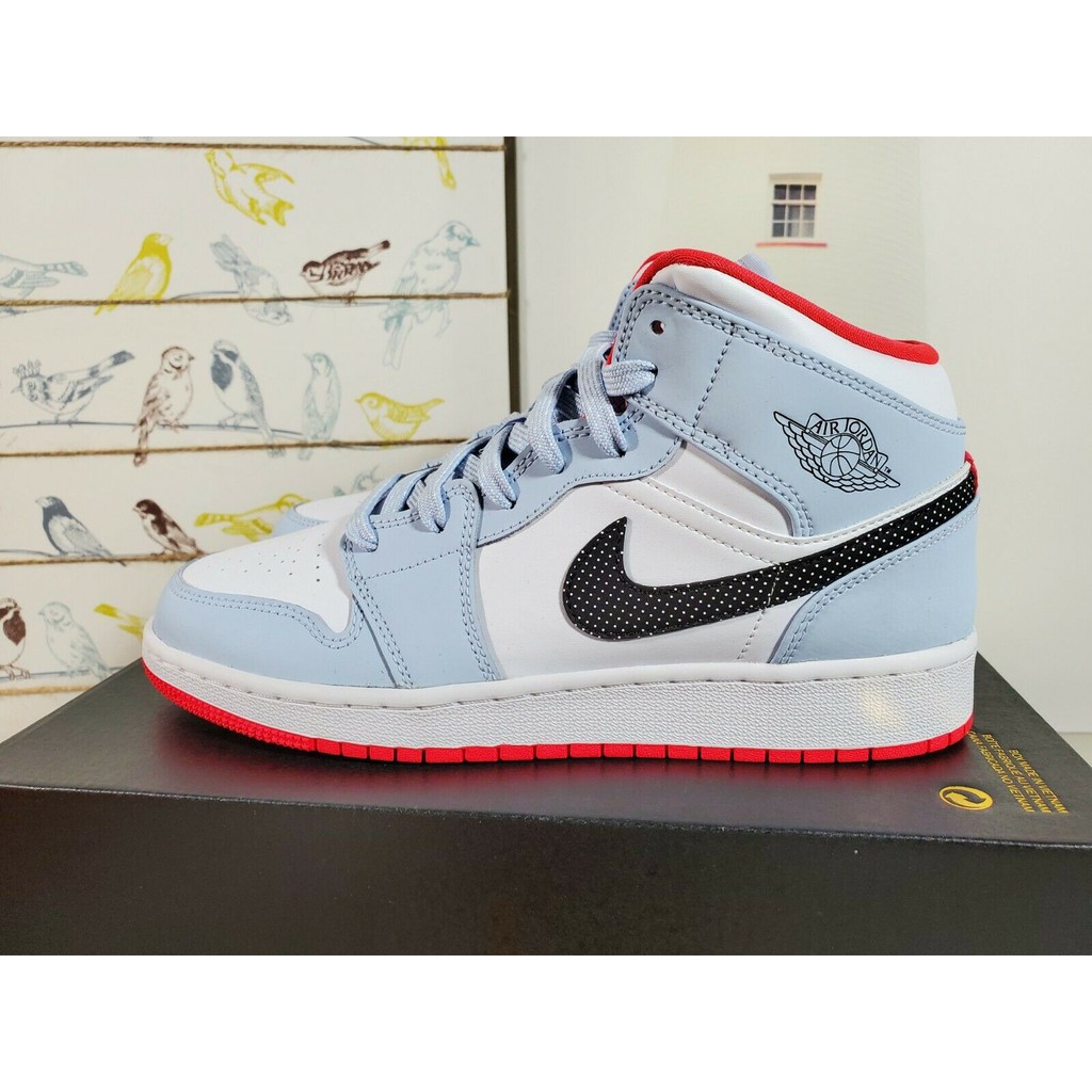 jordan 1 mid half blue polka dot