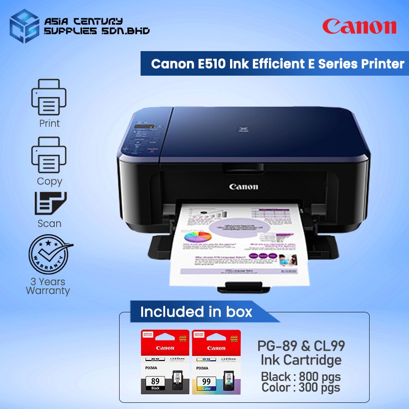 [FREE GIFT] Canon Pixma E510 All In One Color A4 Inkjet Printer / Print Scan Copy / Canon PG-88 CL-98 / E510 Printer