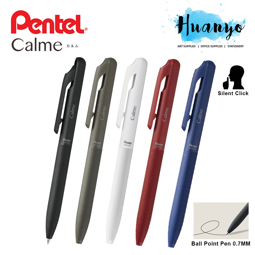 Pentel Calme Leather Grip Silent Click Retractable Ball Point Pen 0.7mm
