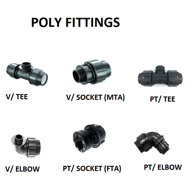 POLY FITTING / PIPE FITTING / V. SOCKET/PT SOCKET/ V.ELBOW/ PT ELBOW/ V.TEE/ PT TEE/ FTA /MTA (32MM X 3/4" 1")