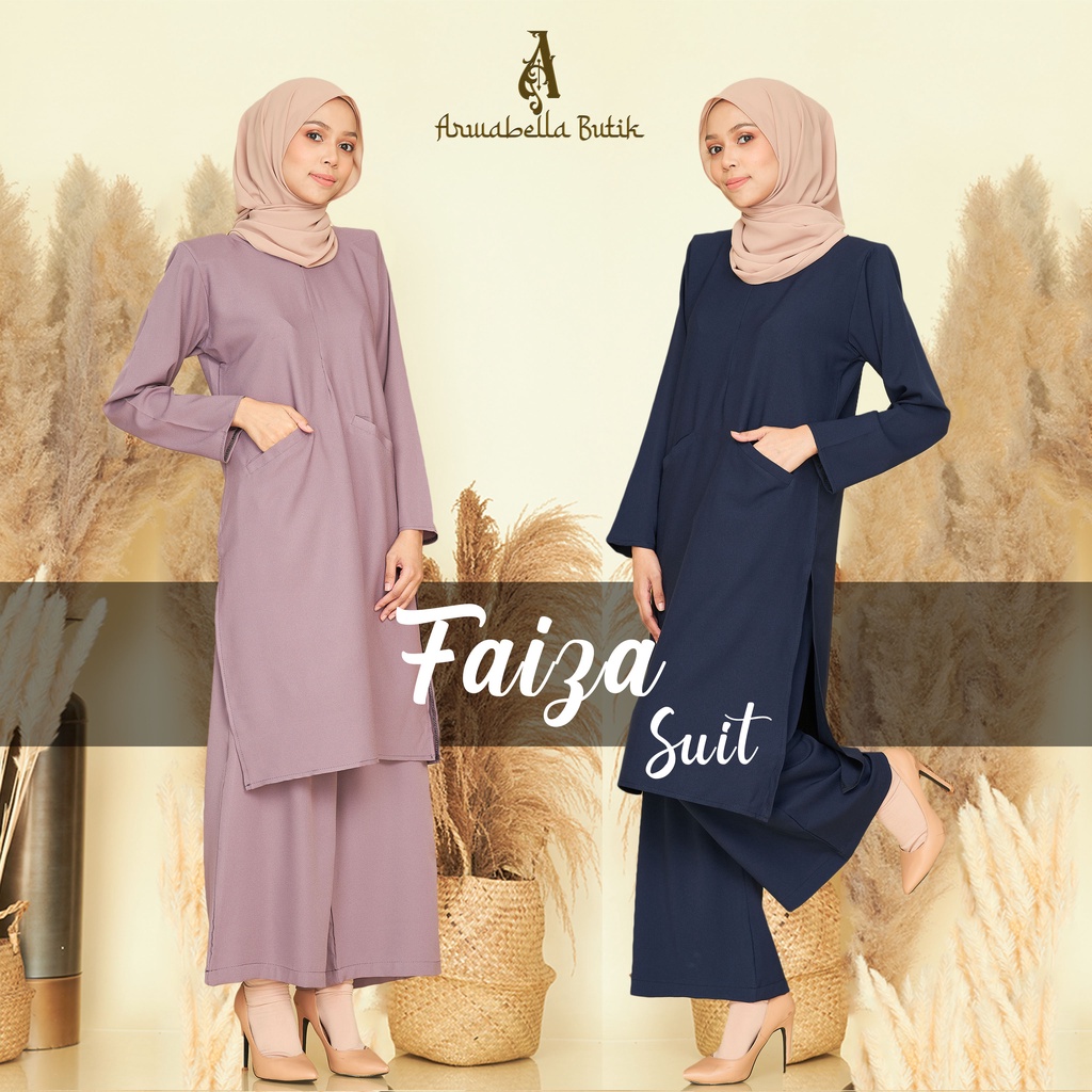 Faiza Suit Muslimah Suit Long Baju Blouse Dan Palazo Seluar Viral Suit Poket Suit by Arwabella Buti