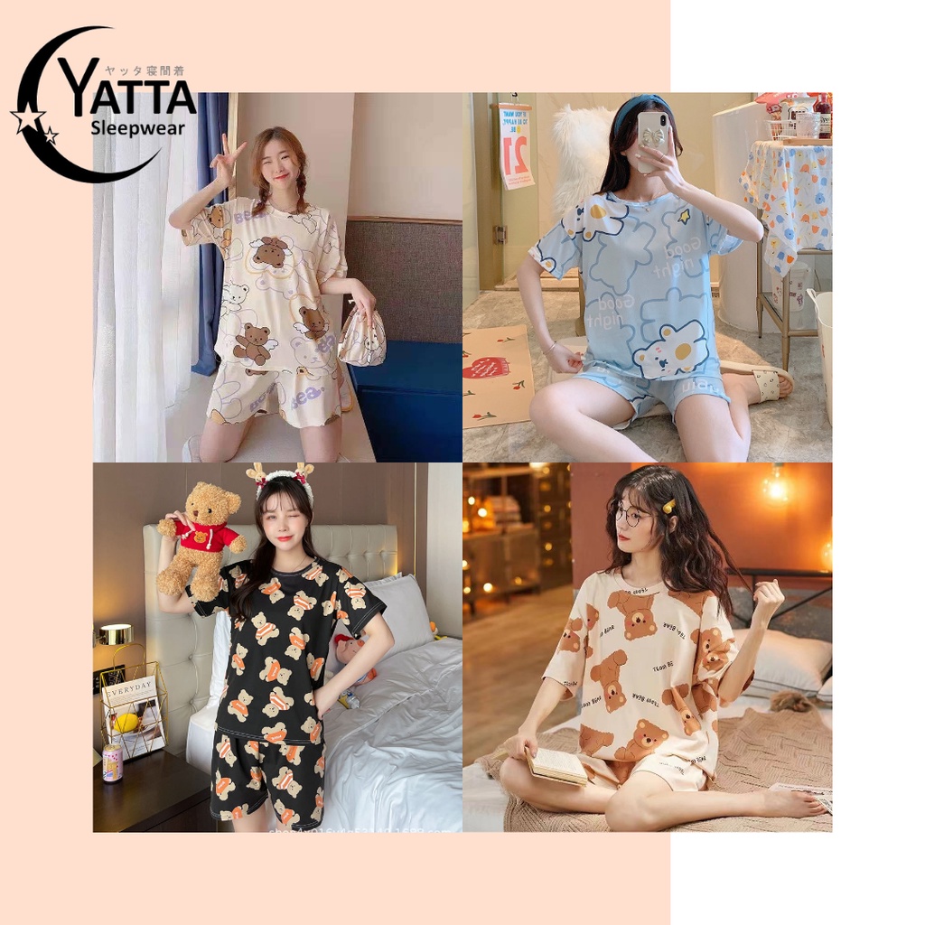Korean Style Teddy Bear Short Sleeve & Shorts Pajamas Set 2
