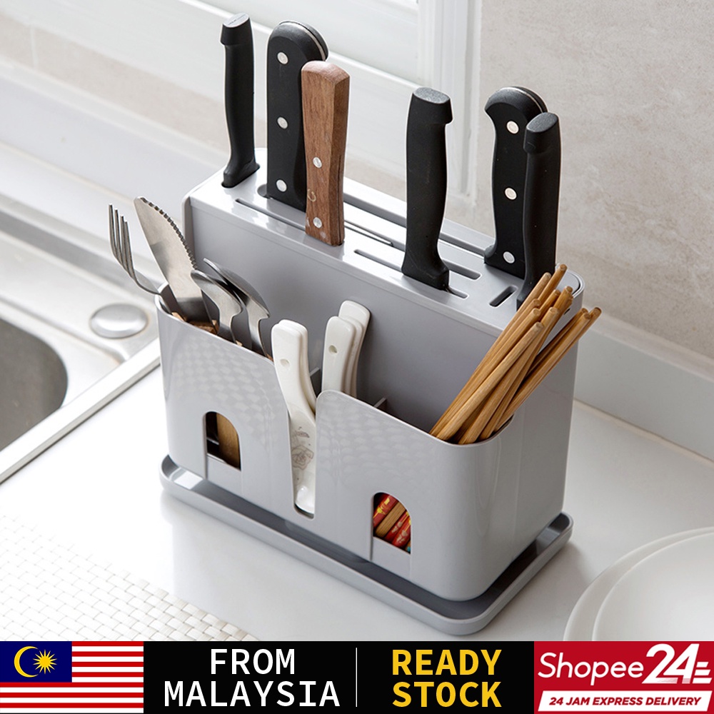 READY STOCK All in One Kitchen Cutlery Knife Holder Rack Scissors