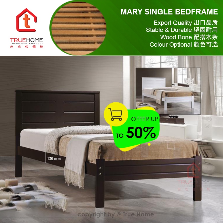 TH Mario Wooden Single Bed Frame / Solid Wood Single Bed / Katil Bujang