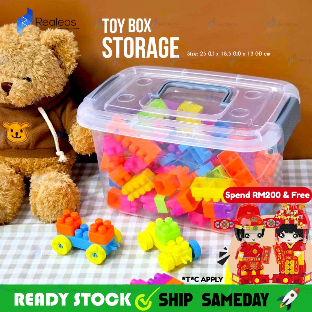 Realeos 3L Toy Box Transparent Storage Box With Handle 