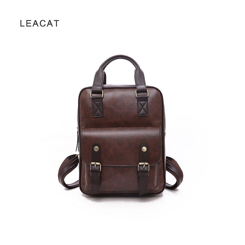 Leacat Women Anti-Theft PU leather Backpacks Brown