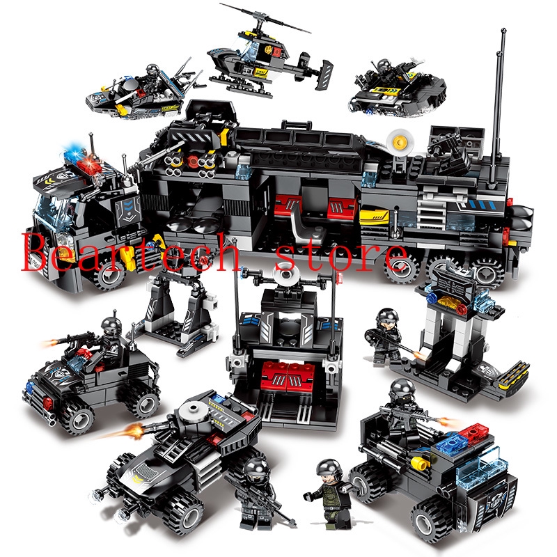 LEGO Police Station truck Building Blocks machine Helicopter Figures Bricks Toy 