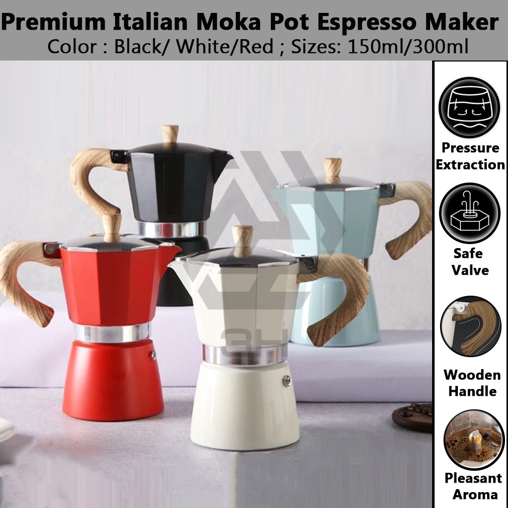 3H Moka Pot Aluminum. Stove Top Espresso Maker. 150/300ml Aluminum Coffee Moka Pot