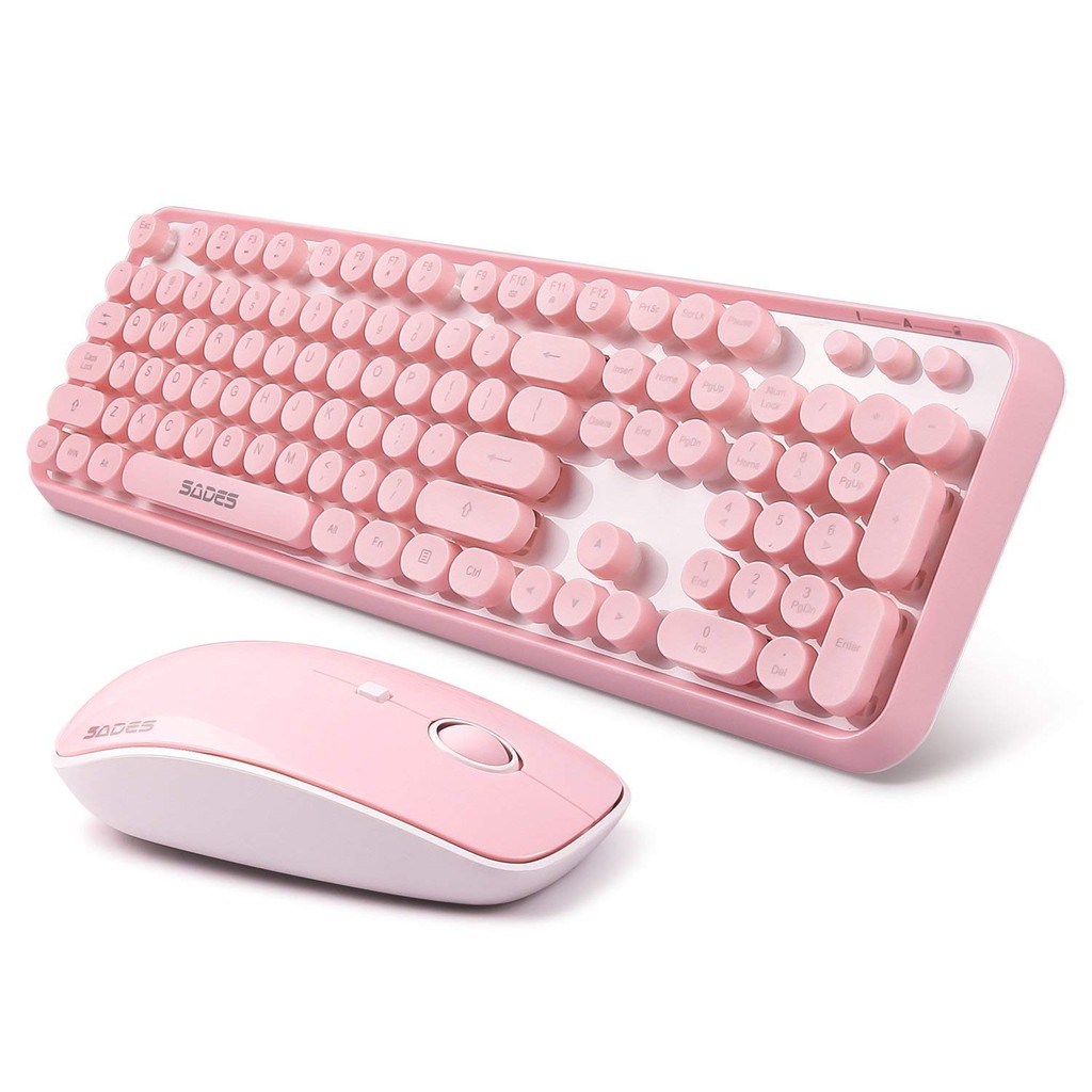 Wireless Keyboard and Mouse Combo Sets Pink Keyboard with Round Keycaps