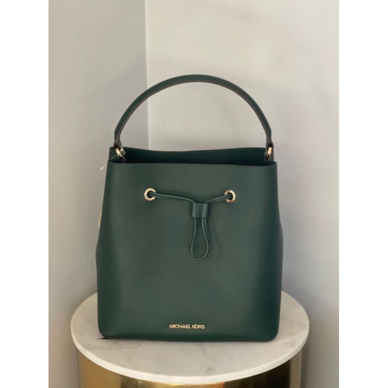 MICHAEL KORS SURI LARGE BUCKET MESSENGER SHOULDER BAG PURSE GREEN LEATHER  GOLD | Shopee Malaysia