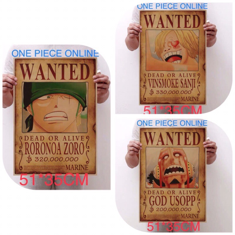 One Piece Wanted Poster Luffy Zoro Sanji Sabo Ace Shanks Chopper Kuma Nami Mugiwara Hot Item Top Sales Dead Or Alive Shopee Malaysia