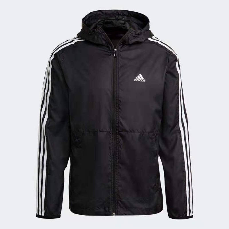 Adidas Men's Hooded Windbreaker 3Stripes Sport Jacket Zipper Coat