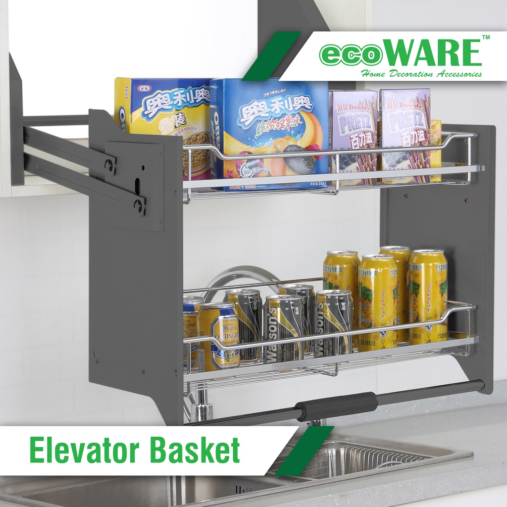 ecoWARE Up And Down Storage Kit Elevator Basket Kitchen Pull