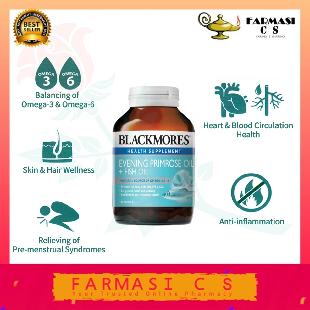 Blackmores Epo Evening Primrose Oil Fish Oil 120 Capsules Promo Exp 08 2022 Omega 3 Omega 6 Epa Dha Gla Malaysia