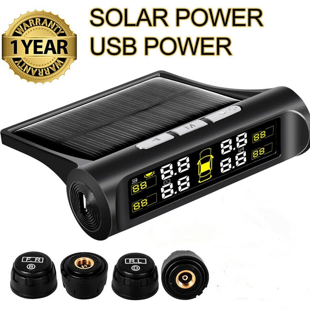 Solar TPMS Tire Pressure Monitoring System Wireless TPMS with LCD Color display/4 External