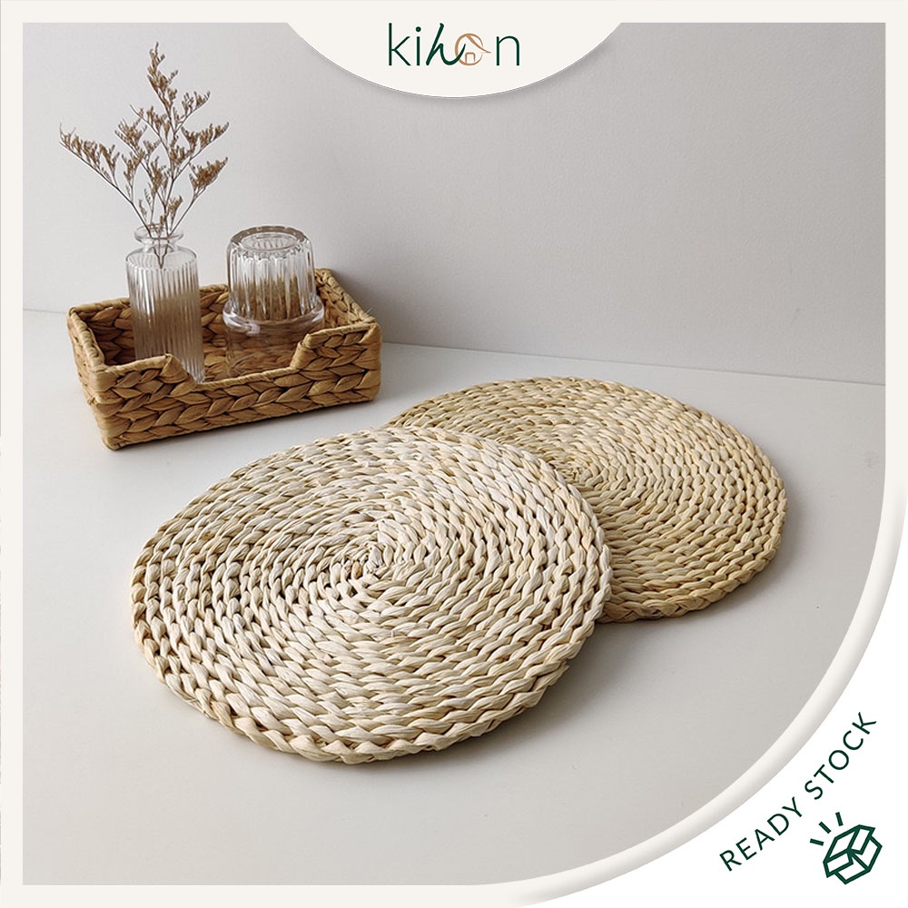 Round Natural Rattan NonSlip Coaster Food Charger Pad Heat Insulation