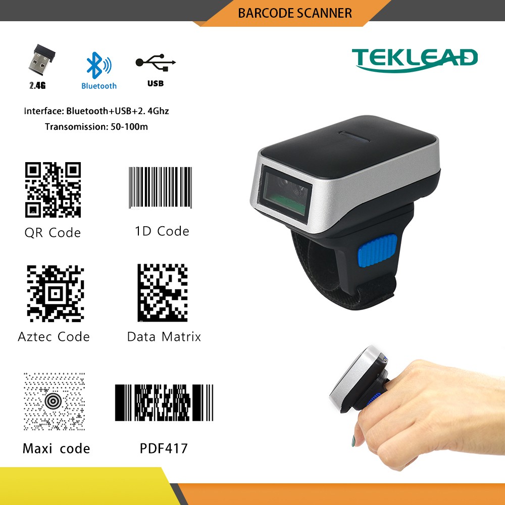 Wearable Bar Code Scanner 2d Bluetooth Barcode Reader Ring