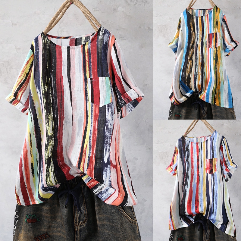 Plus Size Baju  Kurung  Moden  Short Sleeve Rainbow Stripe 