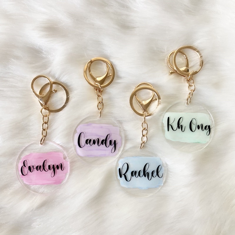 Keychain nama Custom / acrylic round keychain / keychain bulat / pastel ...