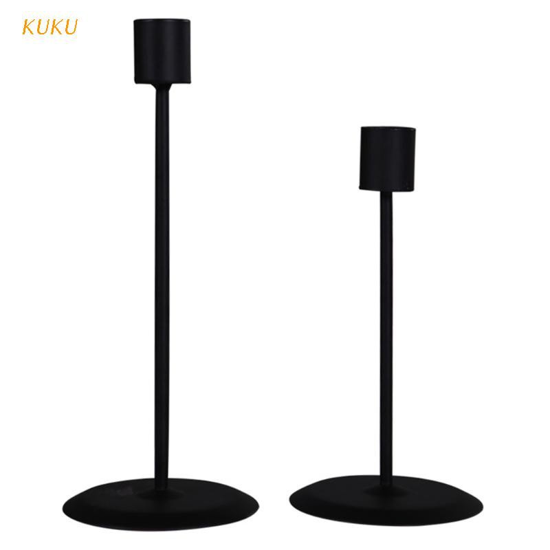 [KUKU] 2 Pcs Black Metal Retro Candle Holders Romantic Candlelight Dinner Living Room Dining Candelabra Table Decoration