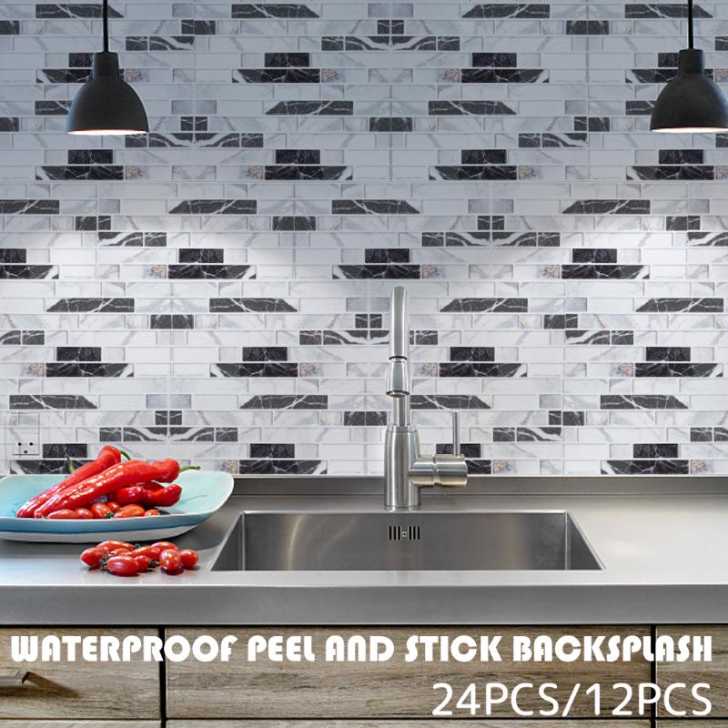 New 12 24pcs Self Adhesive Kitchen Backsplash Sticker Tile Wall Sticker 3d Wallpaper Kitchen Bathroom Wall Decoration 20 X 10 Cm Shopee Malaysia